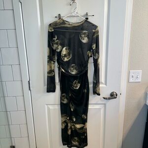 Moon Print Long Sleeve Sheer matching set - Black & Gold